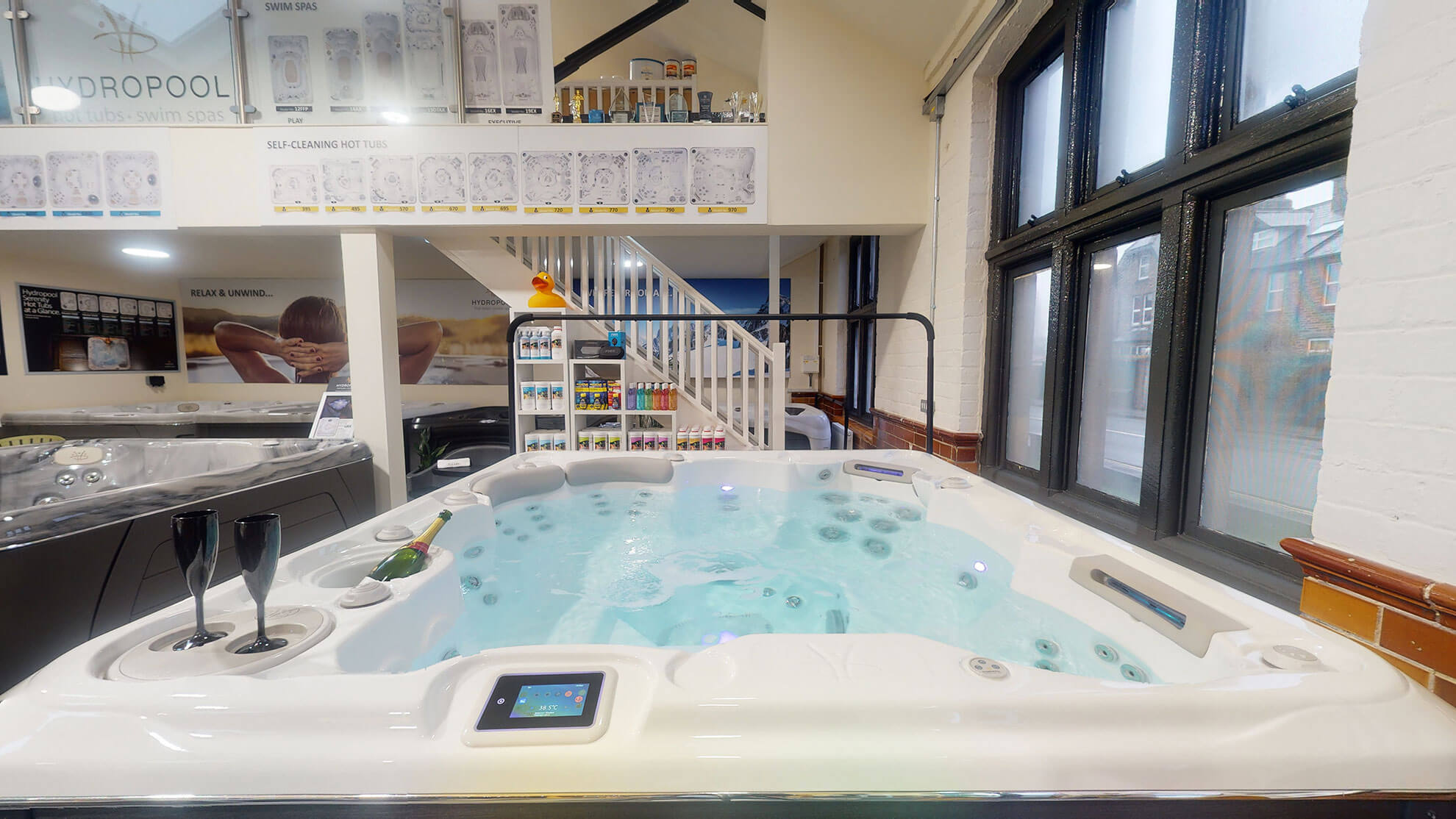 Yorkshire Hot Tubs Showroom with filled swim spa